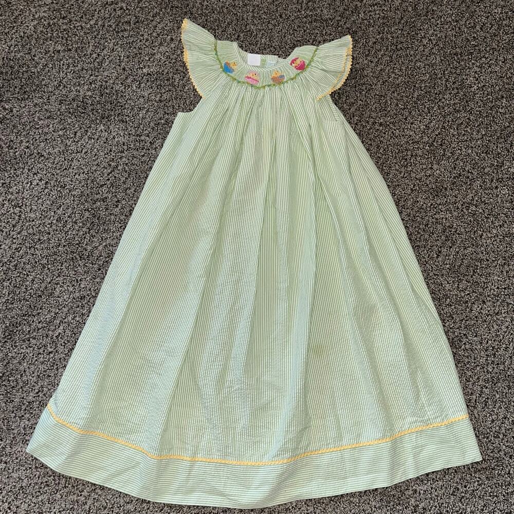 Sweet Vintage Spring/Easter Chicks Smocked Seersucker Dress – Size 6X